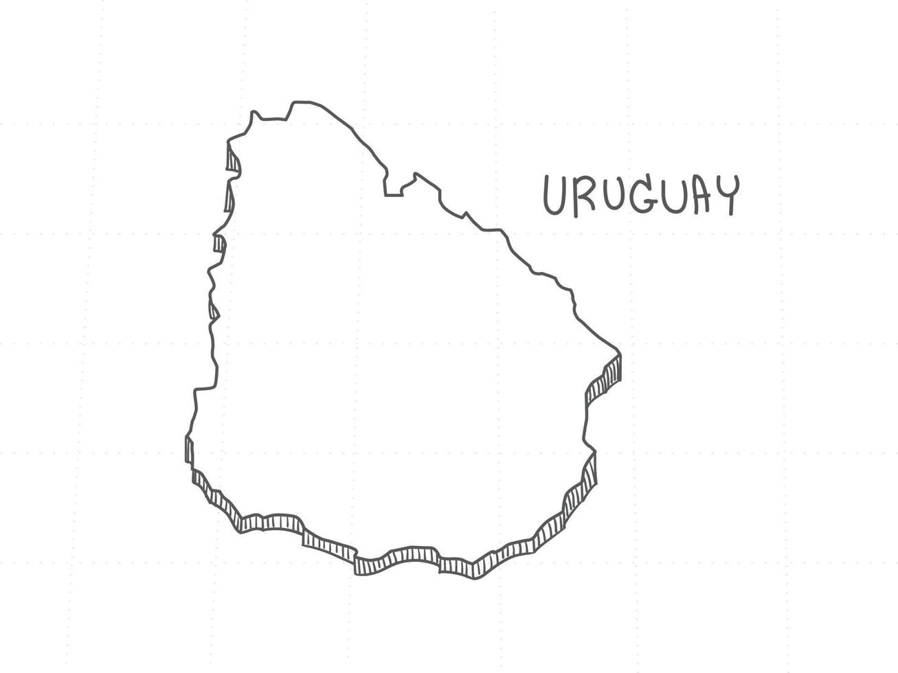 Hand Drawn of Uruguay 3D Map on White Background. vector