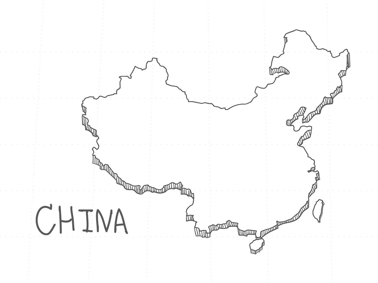 dibujado a mano del mapa 3d de china sobre fondo blanco. vector