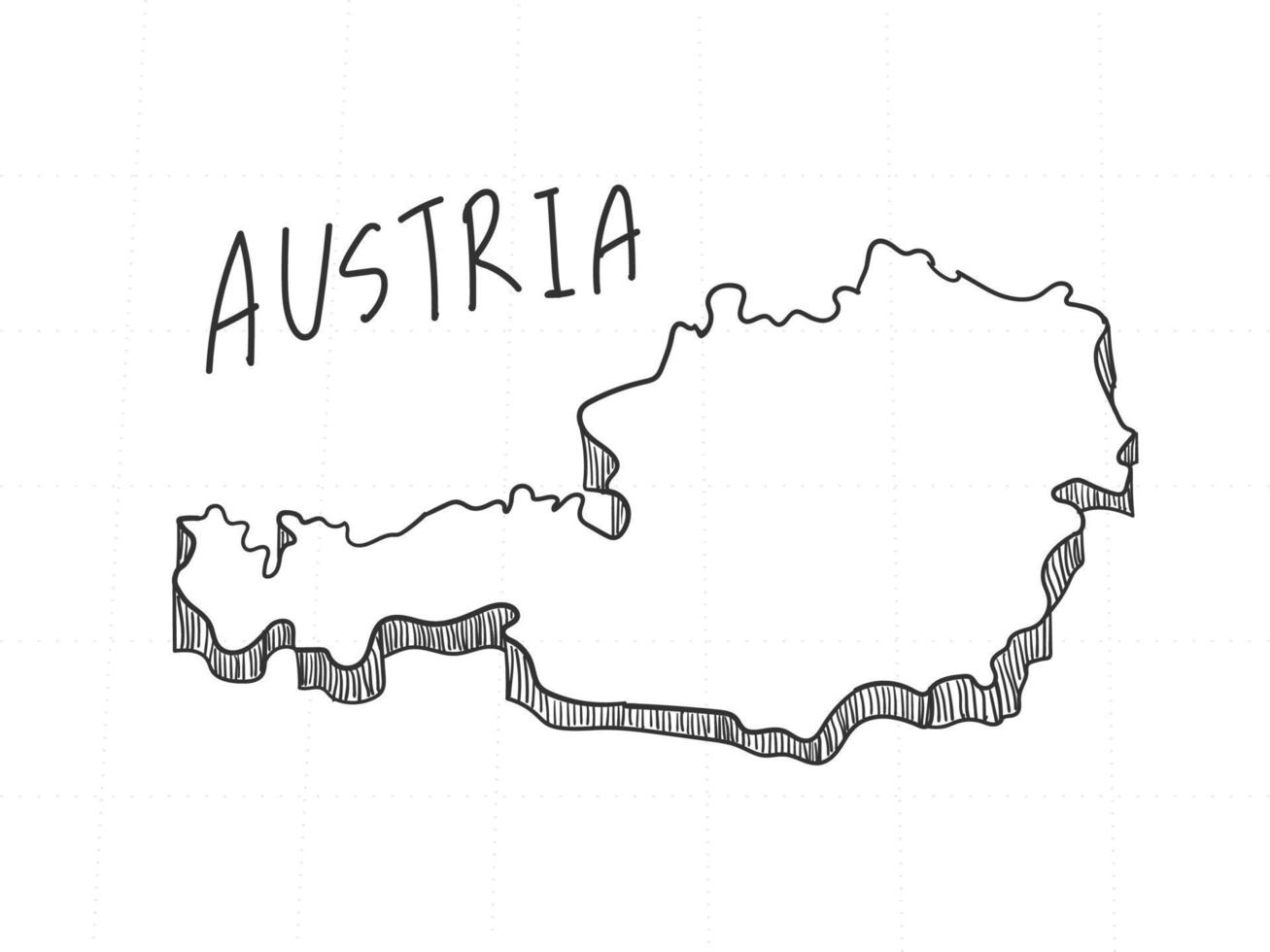 Hand Drawn of Austria 3D Map on White Background. vector