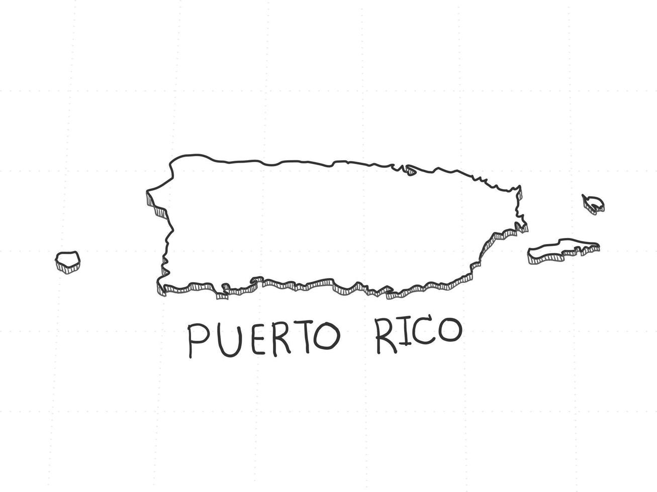 dibujado a mano del mapa 3d de puerto rico sobre fondo blanco. vector