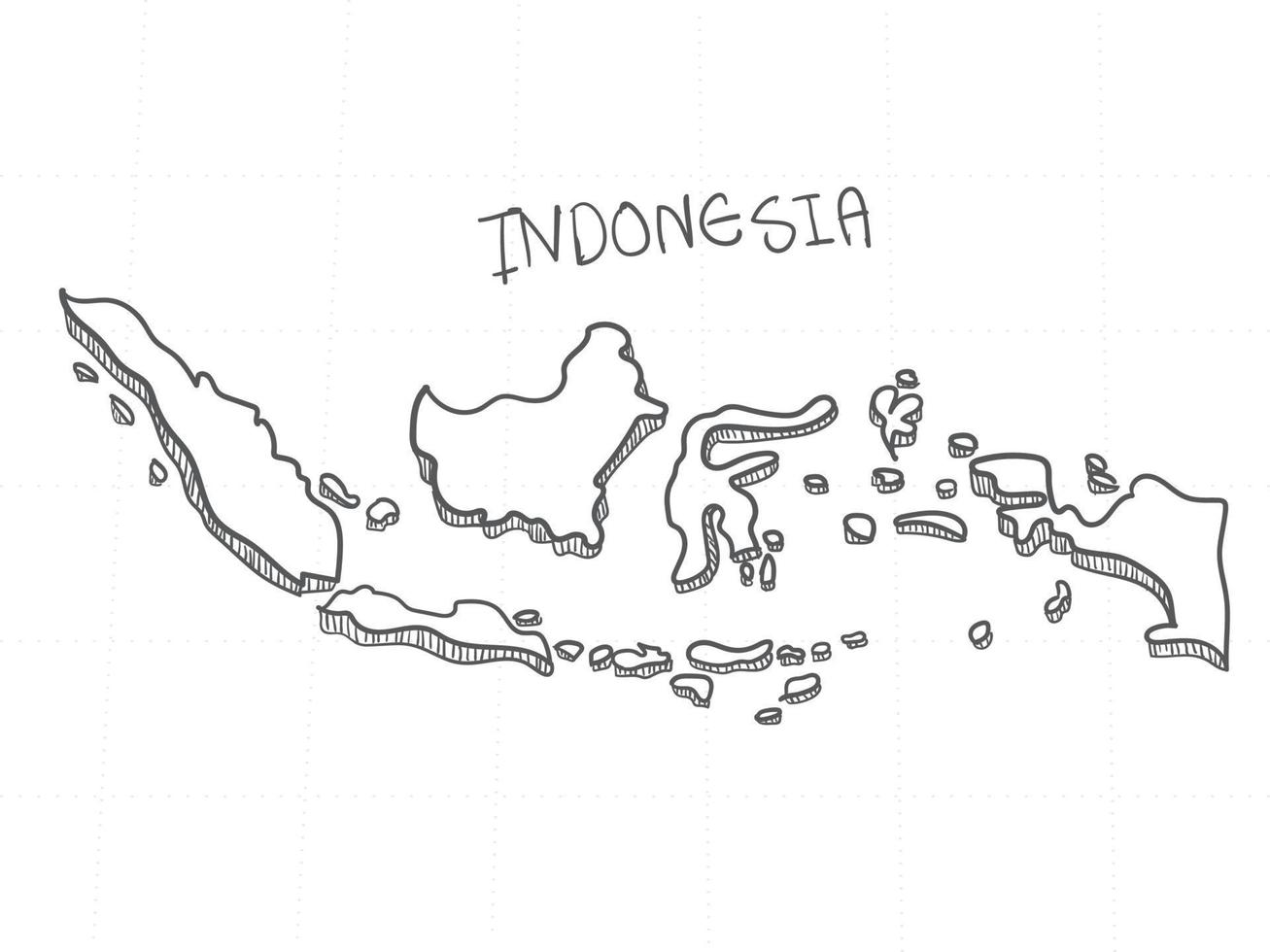 dibujado a mano del mapa 3d de indonesia sobre fondo blanco. vector