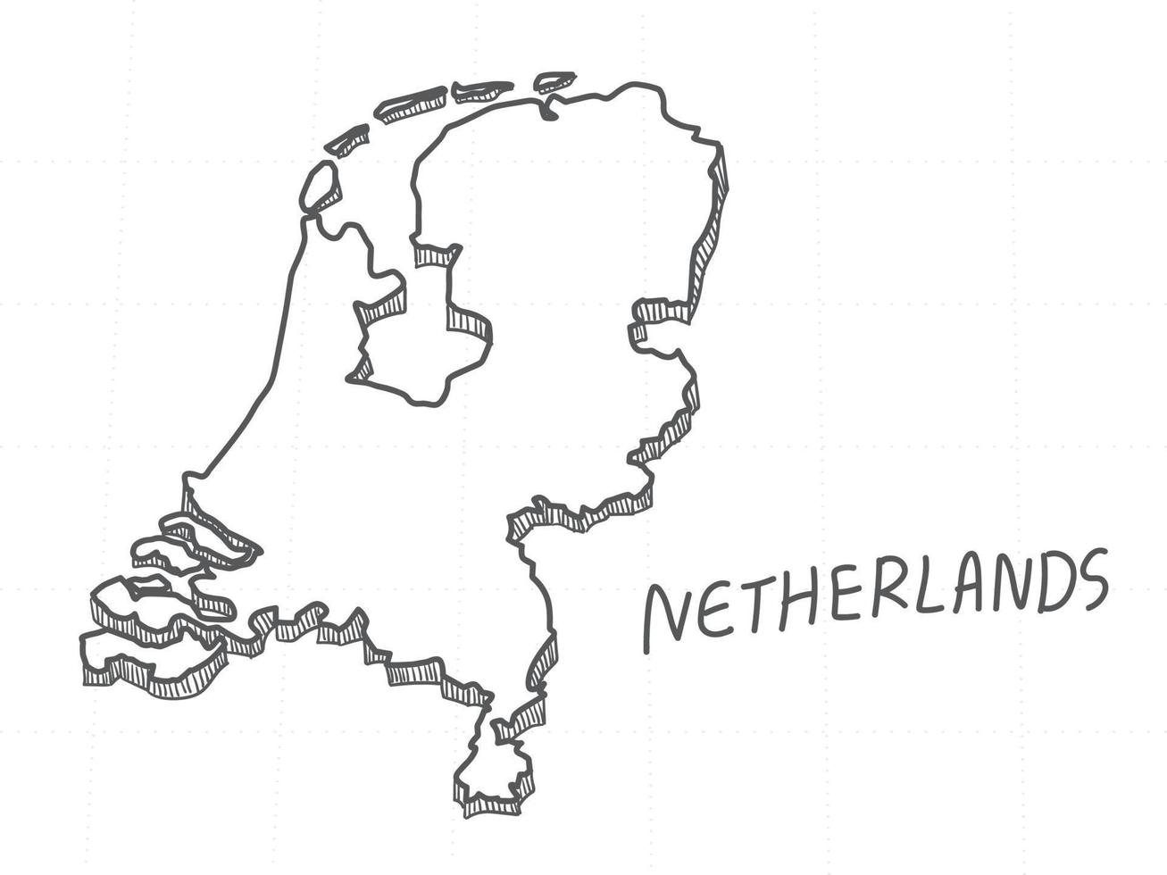 dibujado a mano del mapa 3d de Holanda sobre fondo blanco. vector