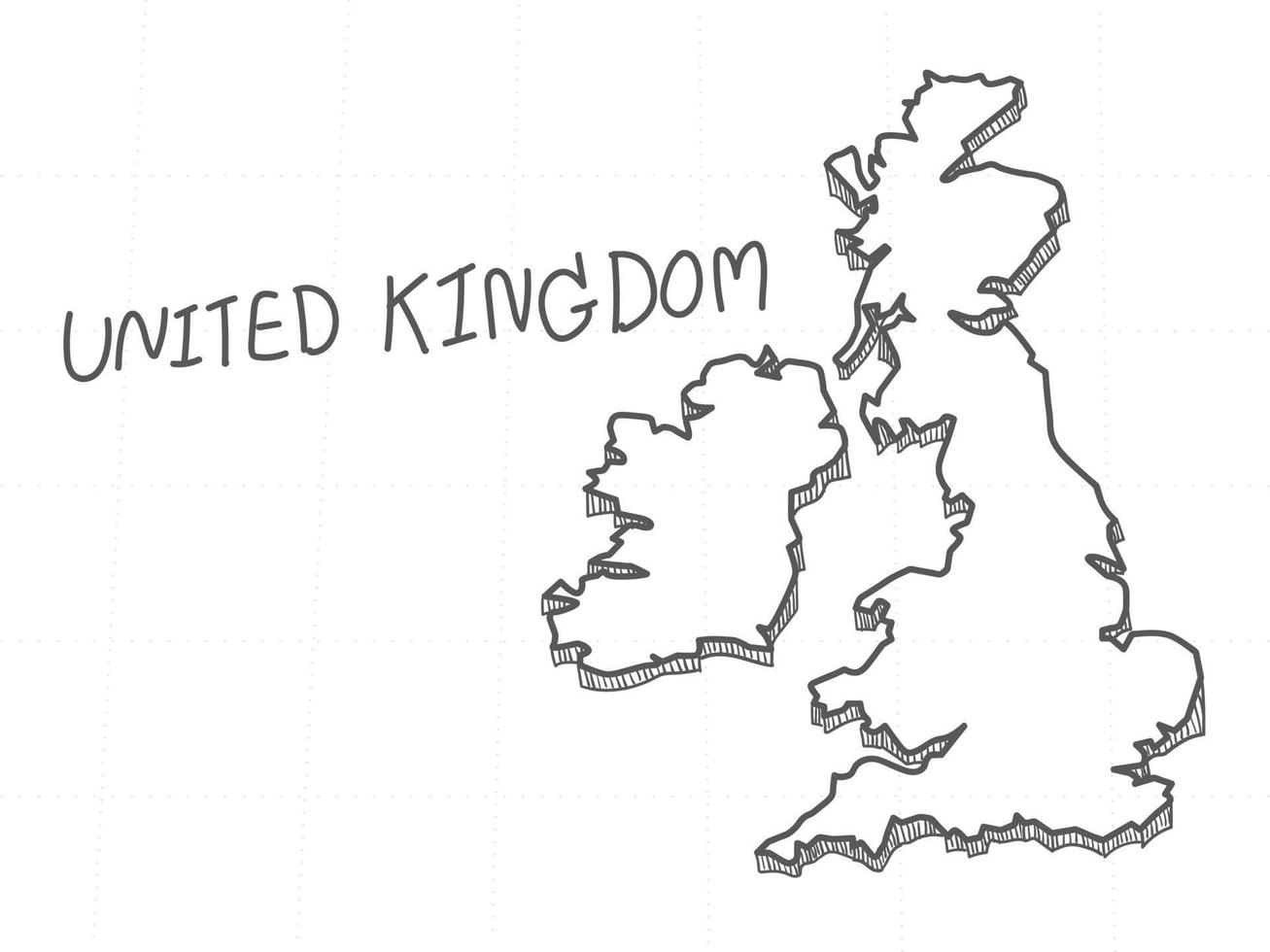 Hand Drawn of UK 3D Map on White Background. vector