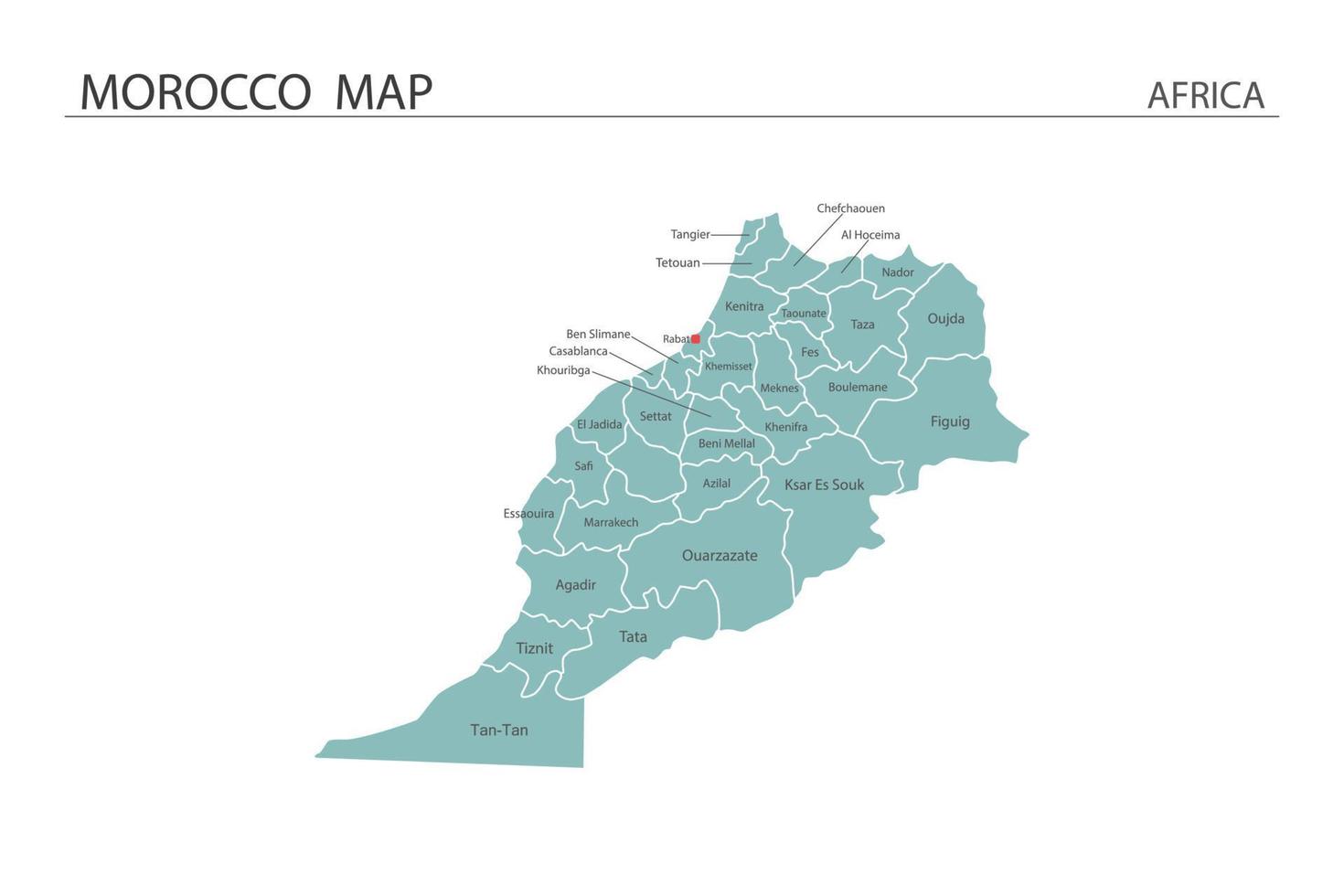 Morocco map vector illustration on white background. Map have all province and mark the capital city of Morocco.