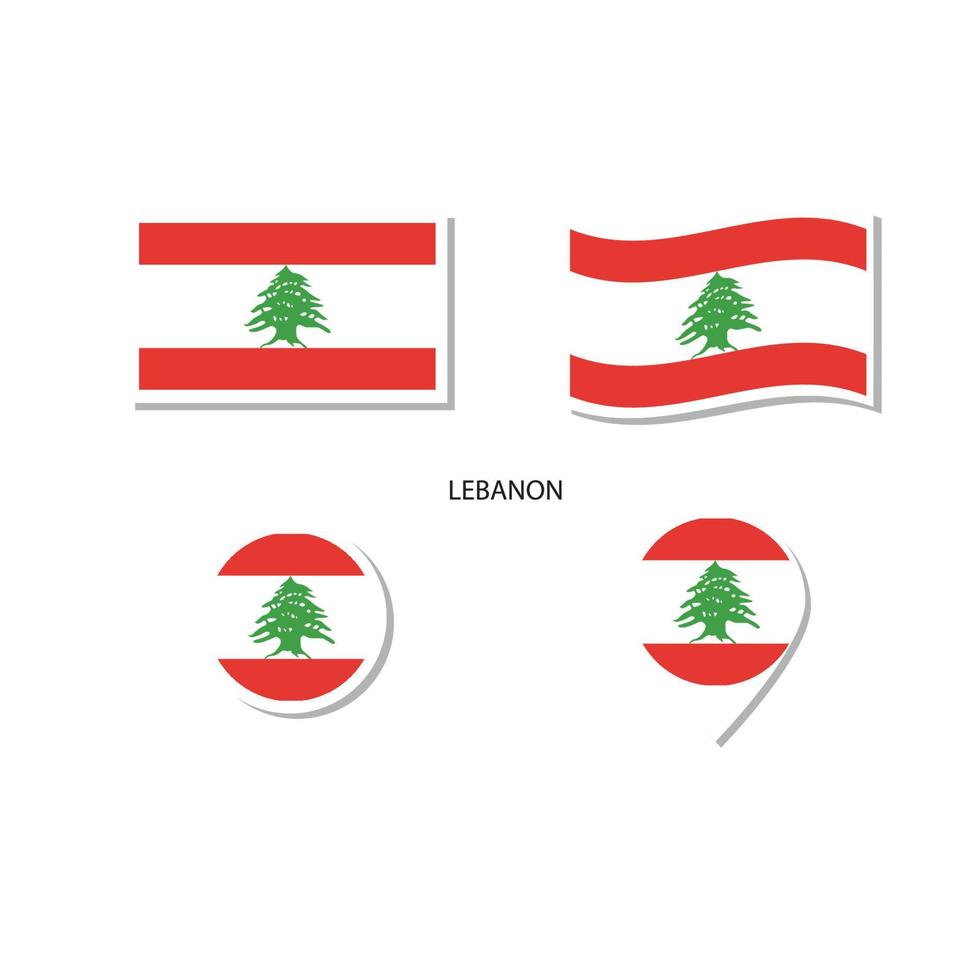 Lebanon flag logo icon set, rectangle flat icons, circular shape, marker with flags. vector