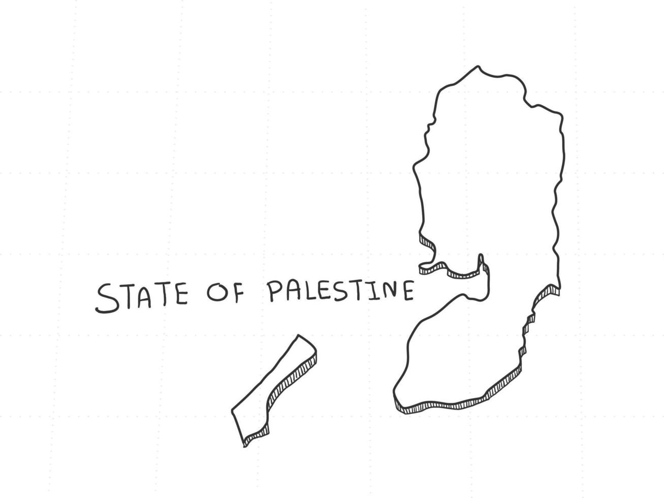 dibujado a mano del estado de palestina mapa 3d sobre fondo blanco. vector