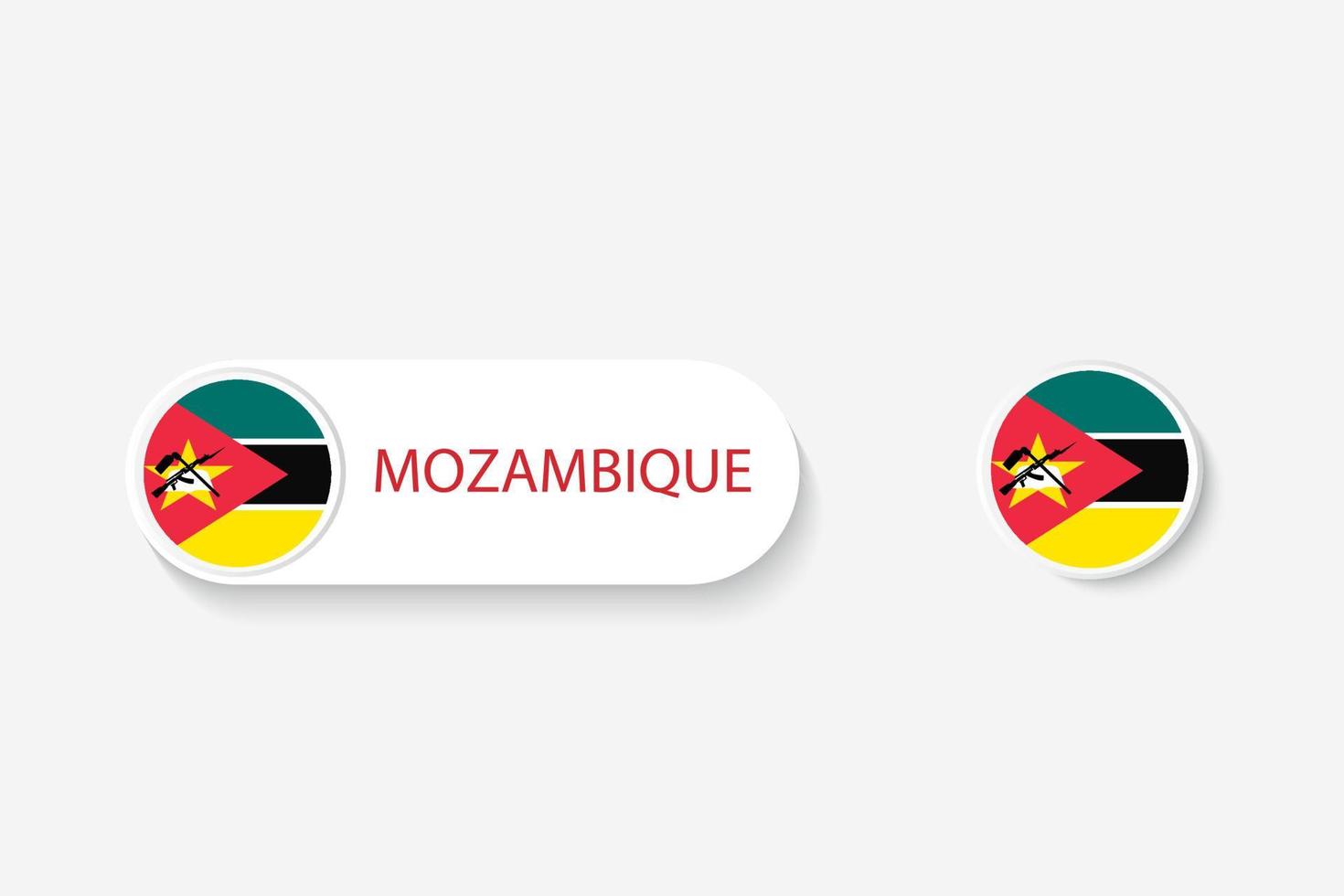 Mozambique button flag in illustration of oval shaped with word of Mozambique. And button flag Mozambique. vector