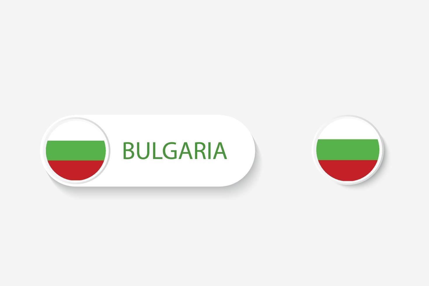 bandera de botón de bulgaria en ilustración de forma ovalada con palabra de bulgaria. y botón bandera bulgaria. vector