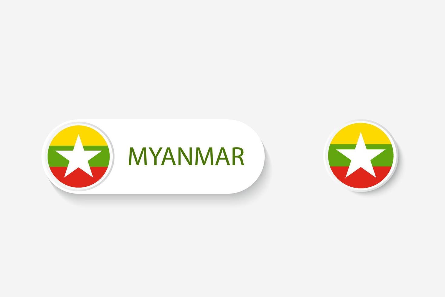 bandera de botón de myanmar en ilustración de forma ovalada con palabra de myanmar. y botón bandera myanmar. vector