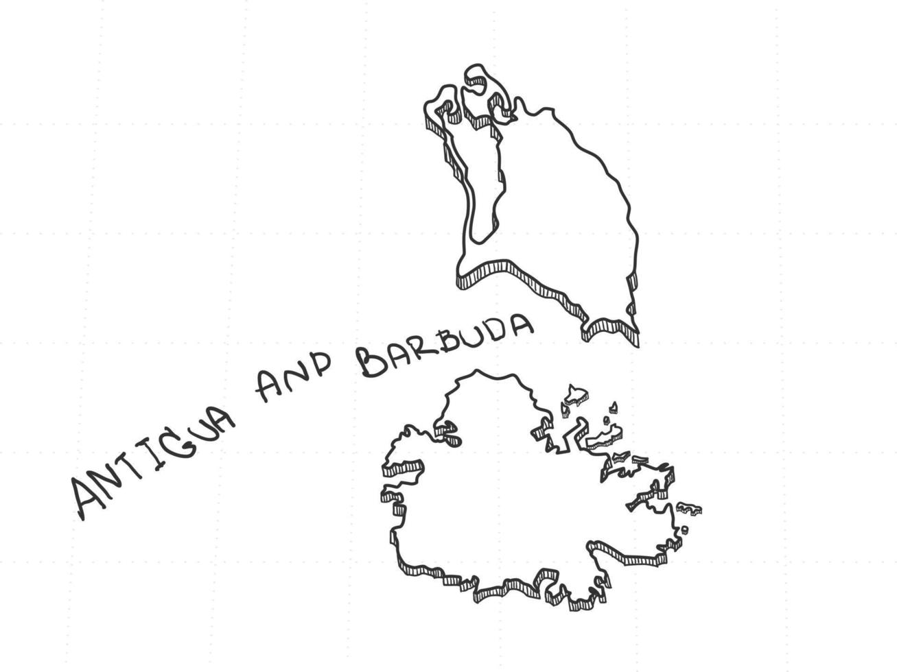 Hand Drawn of Antigua and Barbuda 3D Map on White Background. vector