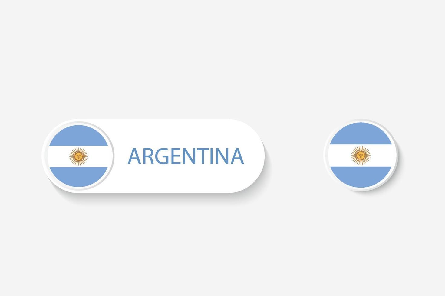 bandera de botón argentina en ilustración de forma ovalada con palabra de argentina. y boton bandera argentina. vector