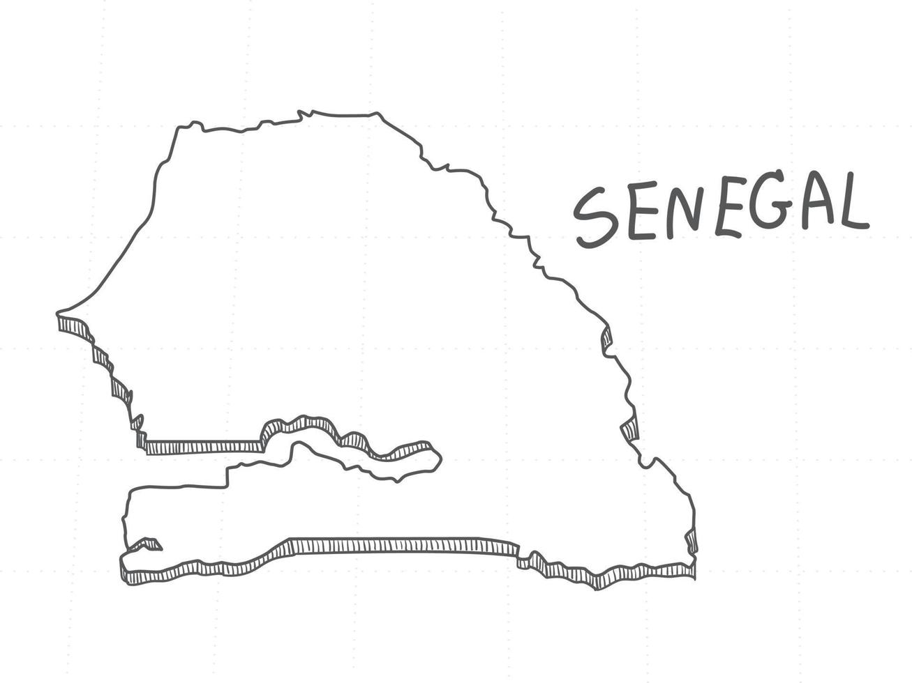 dibujado a mano del mapa 3d de senegal sobre fondo blanco. vector