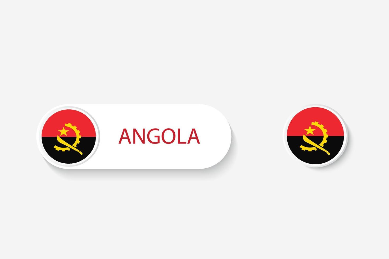 bandera de botón de angola en ilustración de forma ovalada con palabra de angola. y botón bandera angola. vector