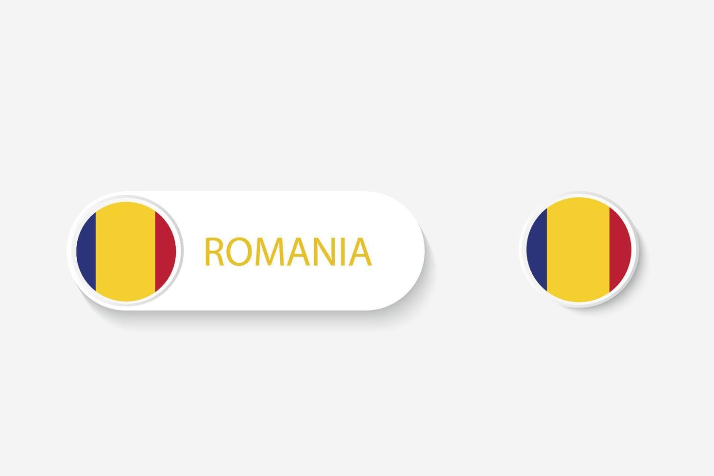 bandera de botón de rumania en ilustración de forma ovalada con palabra de rumania. y botón bandera rumania. vector