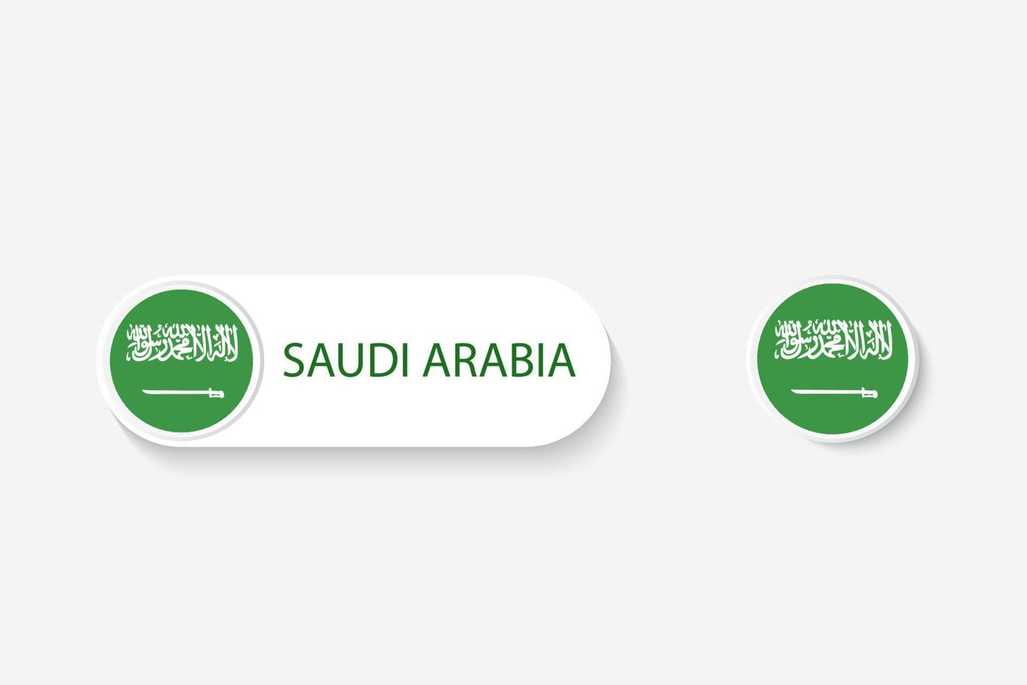 bandera de botón de arabia saudita en ilustración de forma ovalada con palabra de arabia saudita. y botón bandera arabia saudita. vector