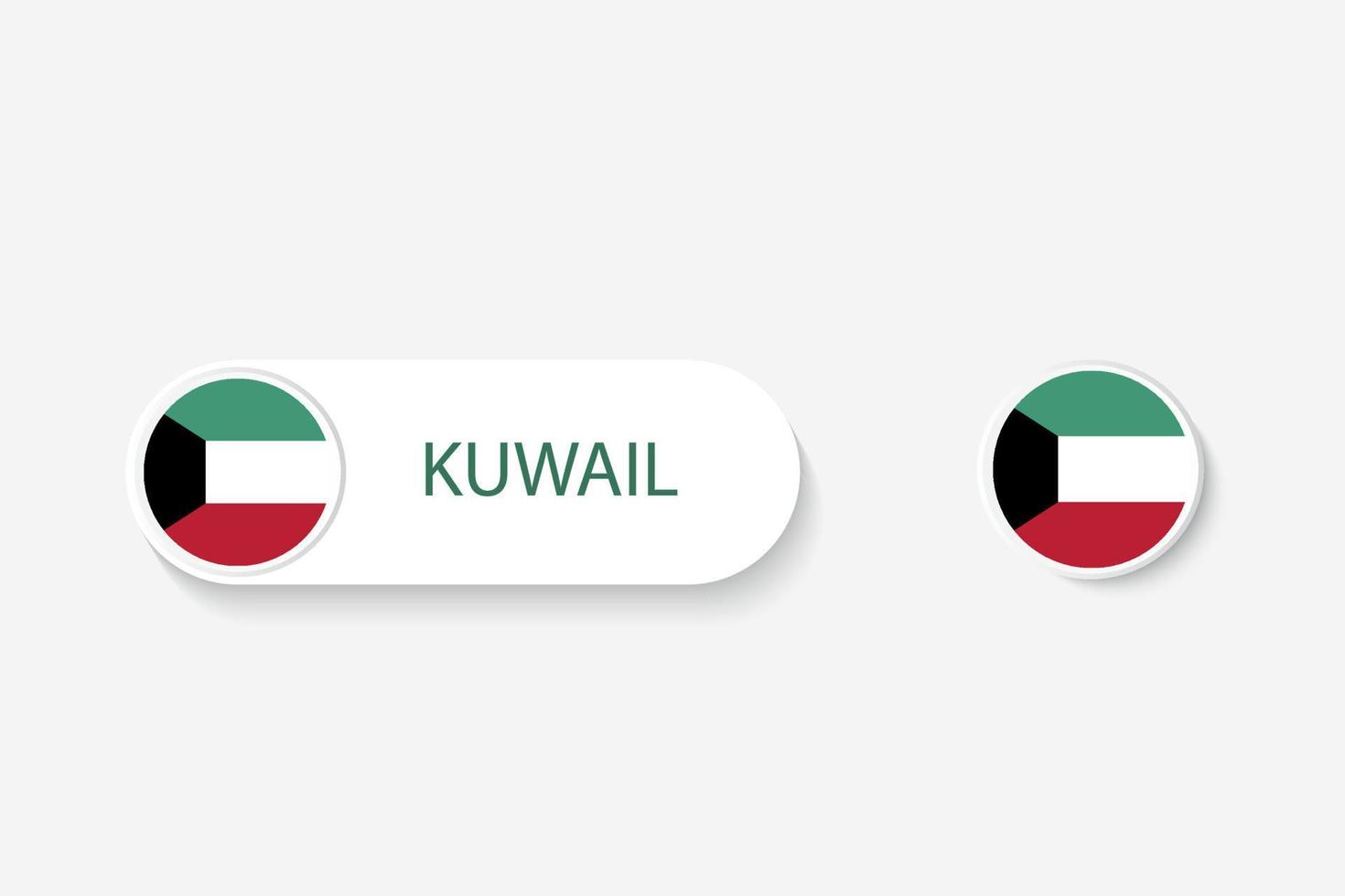 bandera de botón de kuwait en ilustración de forma ovalada con palabra de kuwait. y botón bandera kuwait. vector