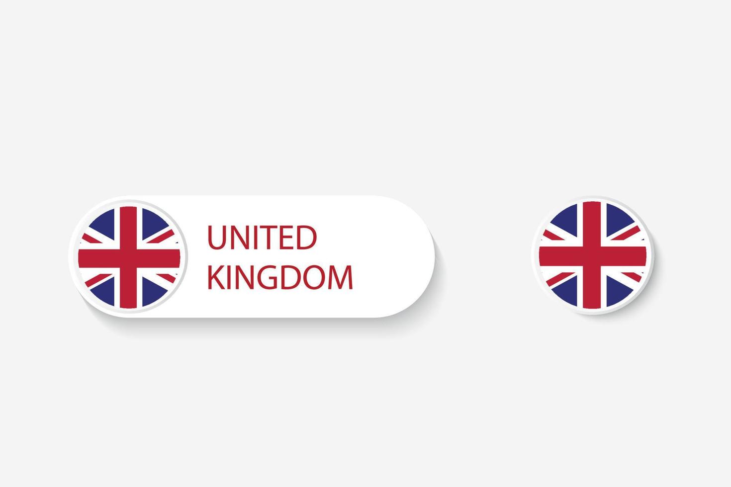 Bandera de botón del Reino Unido en la ilustración de forma ovalada con la palabra del Reino Unido. y botón bandera uk. vector