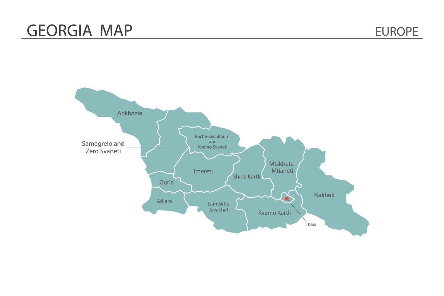 georgia mapa vectorial sobre fondo blanco. el mapa tiene toda la provincia y marca la ciudad capital de georgia. vector