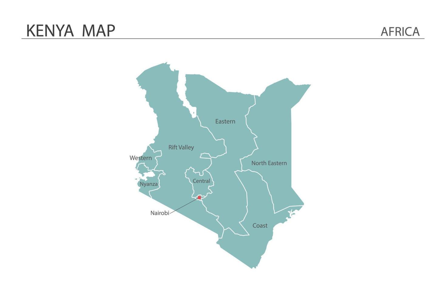 Ilustración de vector de mapa de Kenia sobre fondo blanco. el mapa tiene toda la provincia y marca la ciudad capital de Kenia.