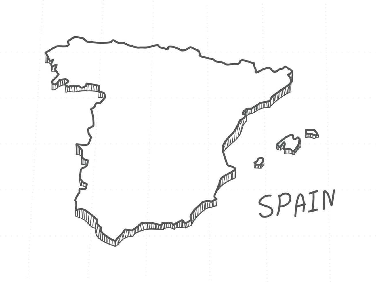 Hand Drawn of Spain 3D Map on White Background. vector