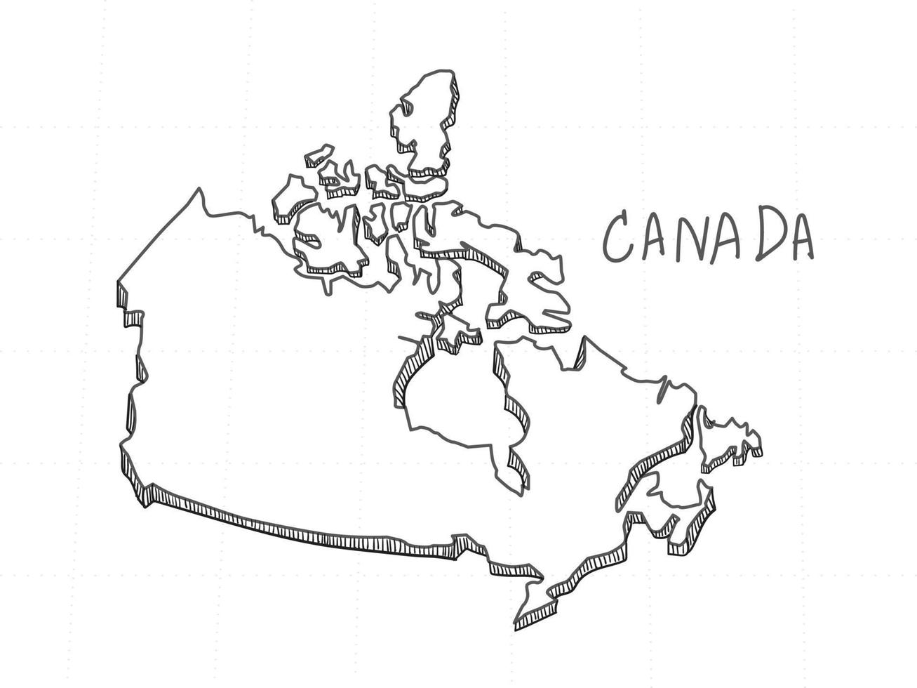dibujado a mano del mapa 3d de canadá sobre fondo blanco. vector