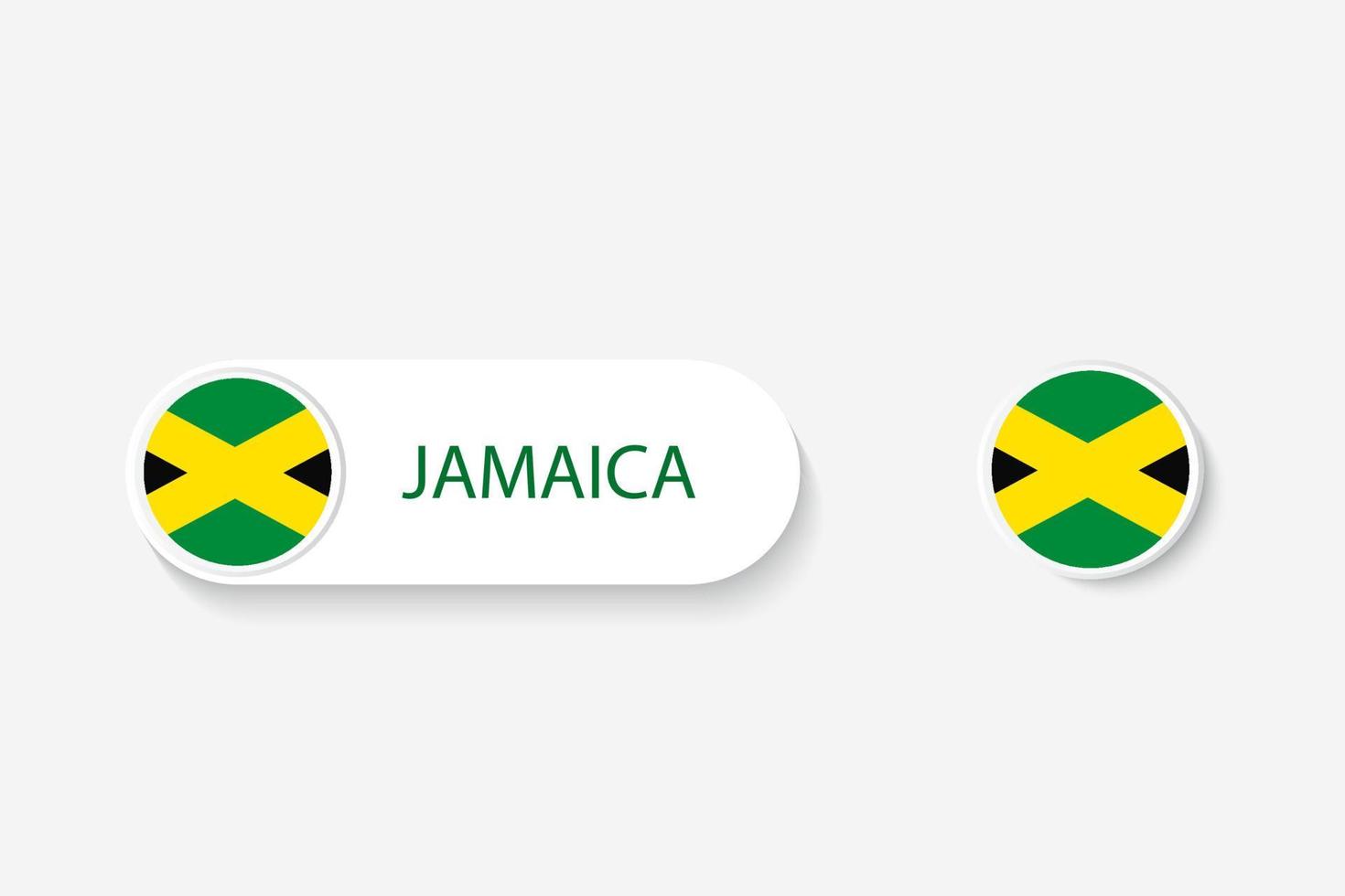 bandera de botón de jamaica en ilustración de forma ovalada con palabra de jamaica. y botón bandera jamaica. vector