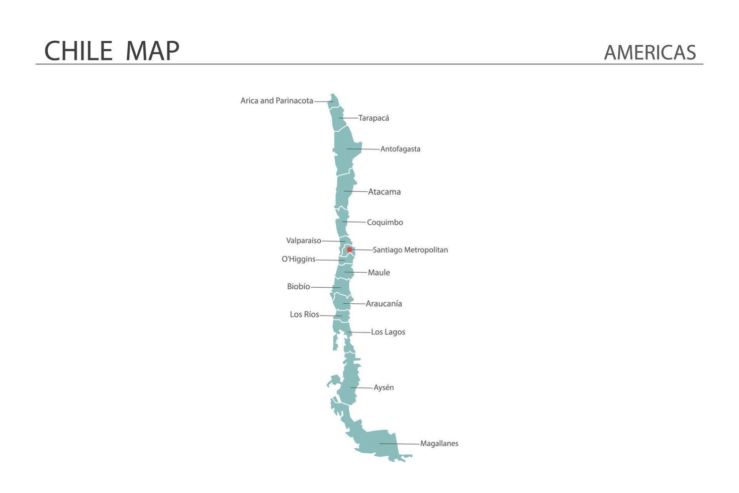 Chile map vector on white background. Map have all province and mark the capital city of Chile.