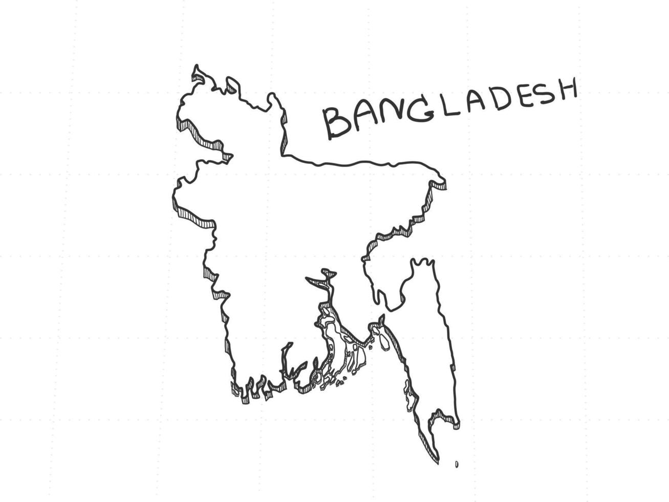 dibujado a mano del mapa 3d de bangladesh sobre fondo blanco. vector