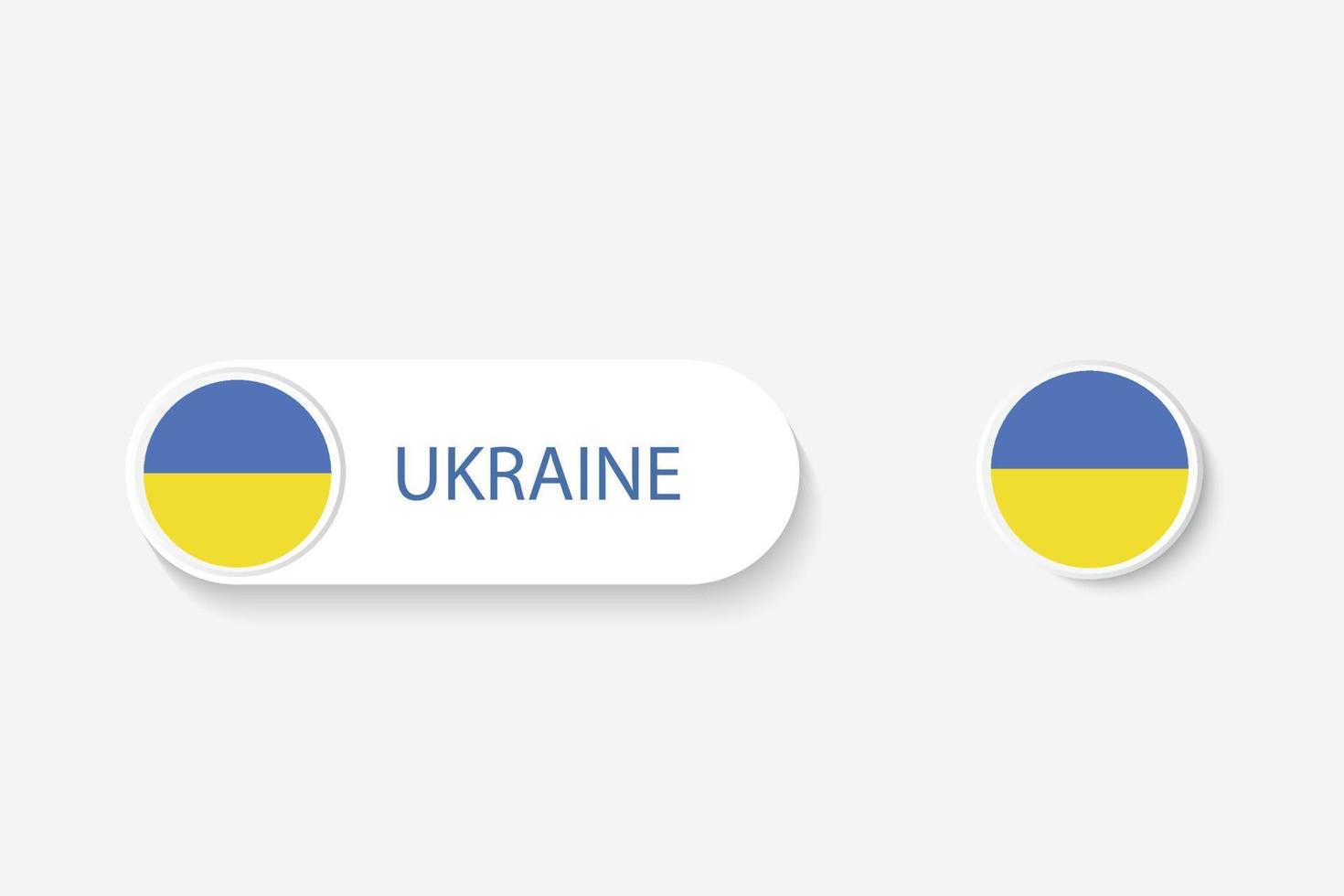bandera de botón de ucrania en ilustración de forma ovalada con palabra de ucrania. y botón bandera ucrania. vector