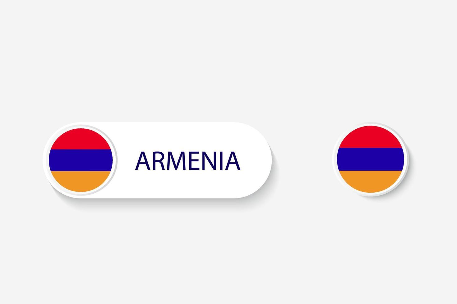 bandera de botón de armenia en ilustración de forma ovalada con palabra de armenia. y botón bandera armenia. vector