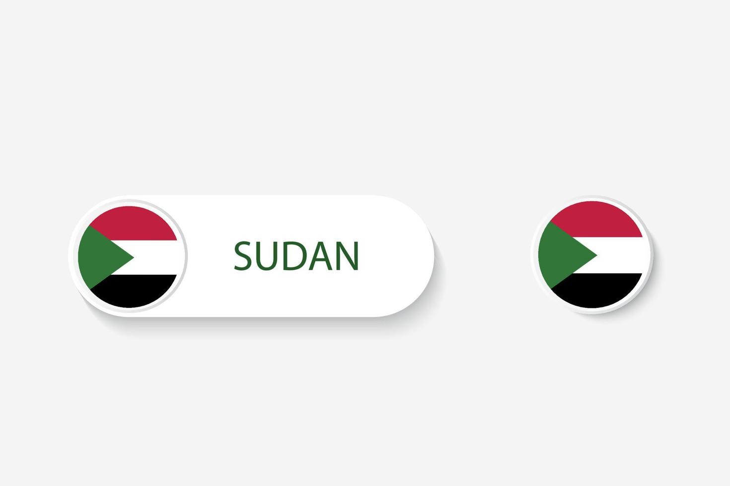 bandera de botón de sudán en ilustración de forma ovalada con palabra de sudán. y botón bandera sudán. vector
