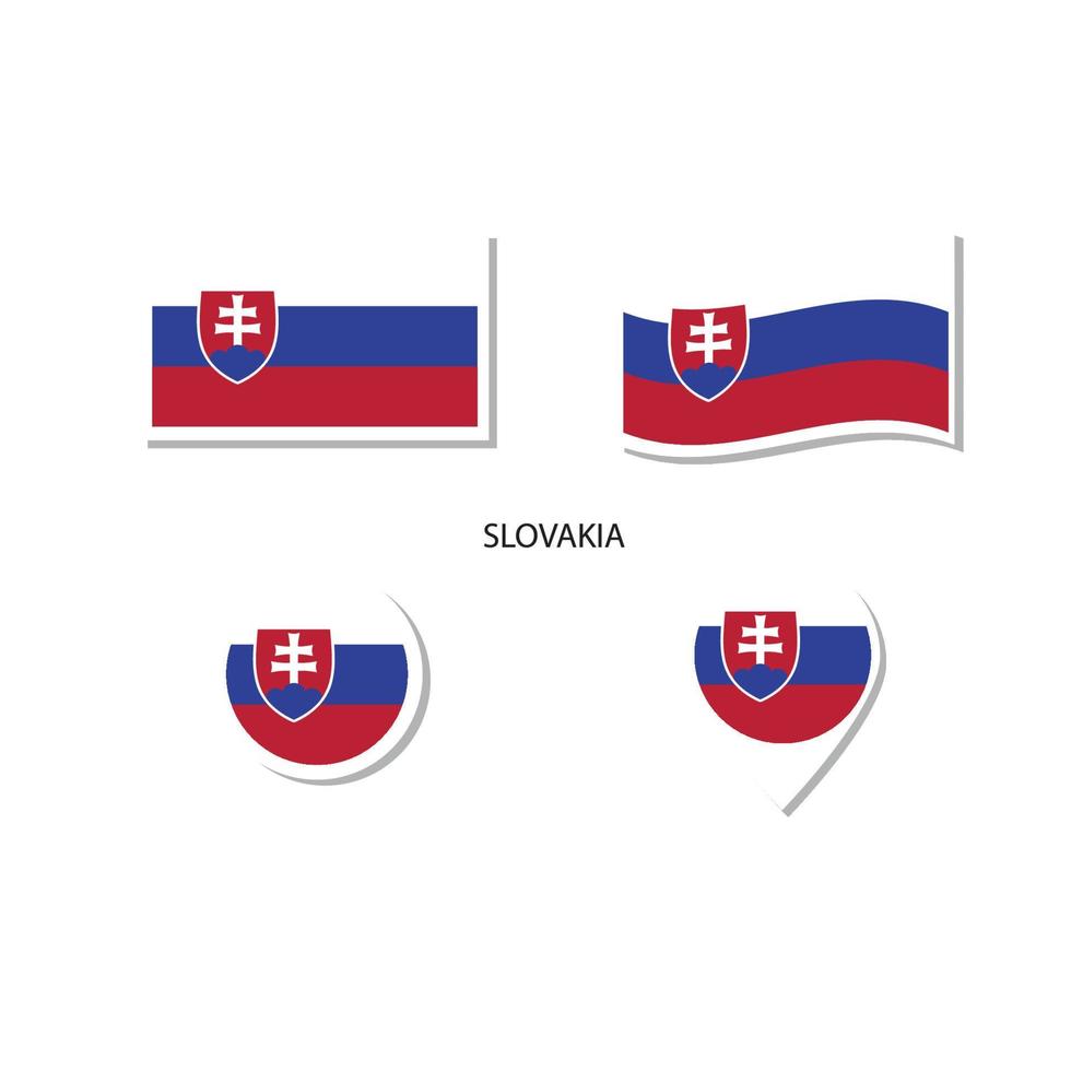 Slovakia flag logo icon set, rectangle flat icons, circular shape, marker with flags. vector