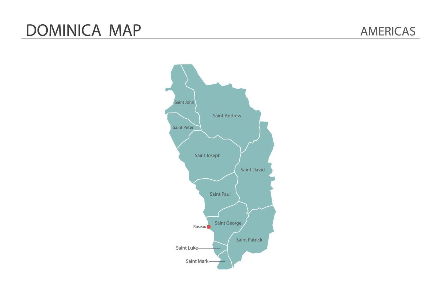 Dominica map vector on white background. Map have all province and mark the capital city of Dominica.
