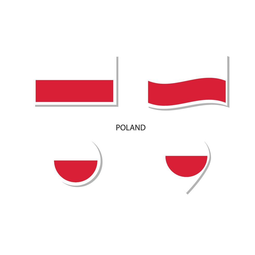 Conjunto de iconos del logotipo de la bandera de Polonia, iconos planos rectangulares, forma circular, marcador con banderas. vector