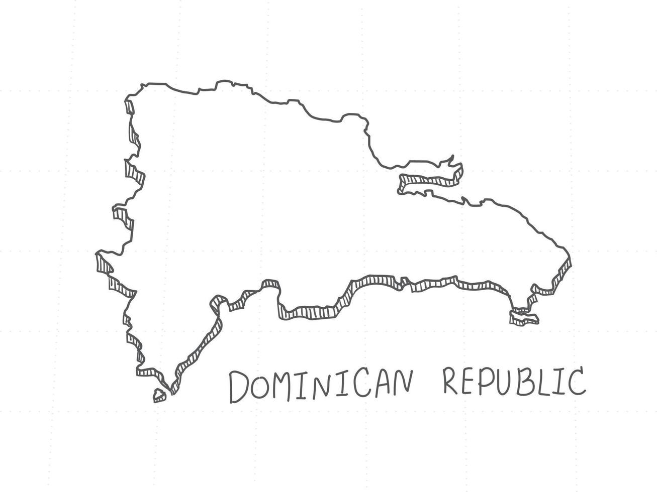 dibujado a mano del mapa 3d de república dominicana sobre fondo blanco. vector