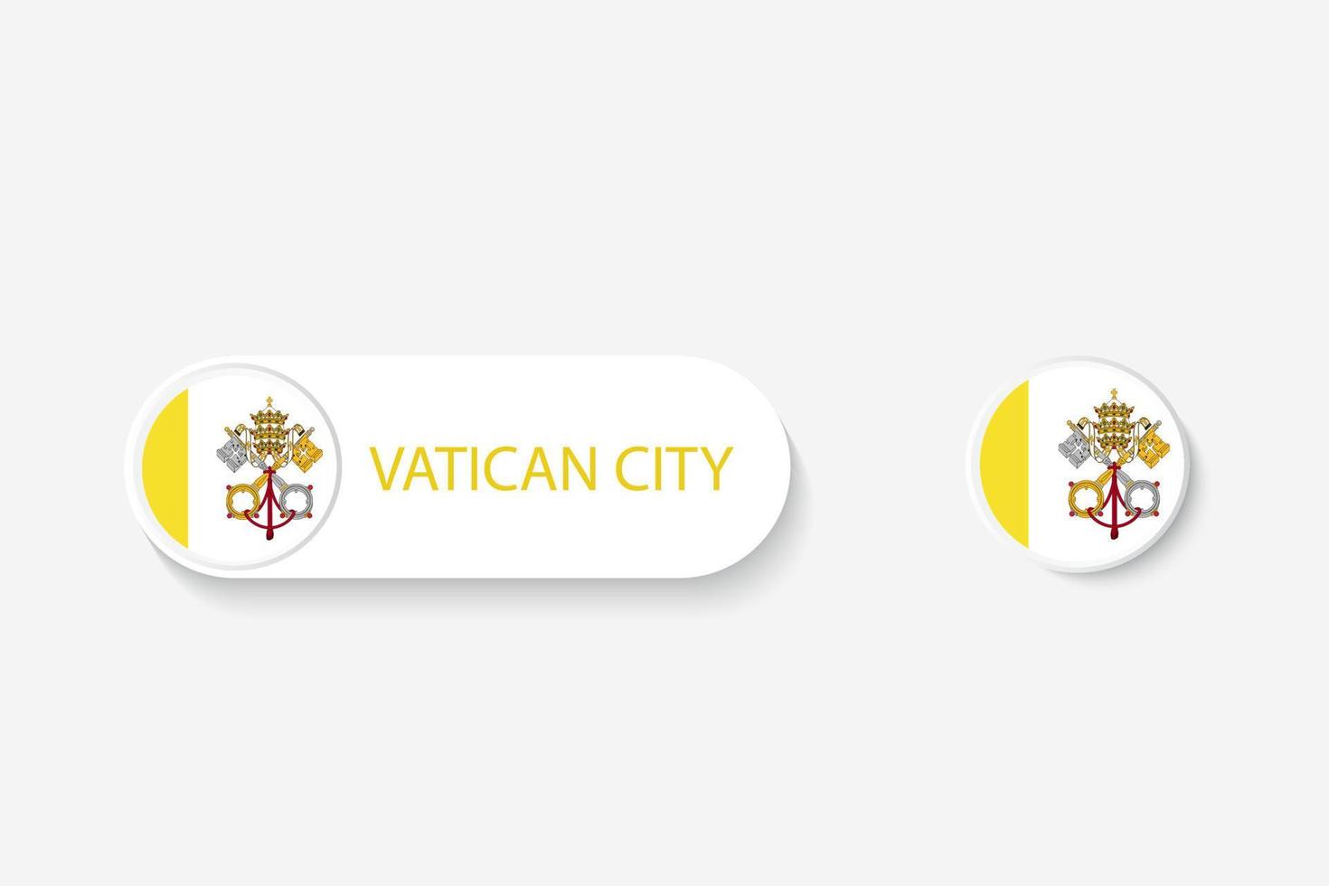 bandera del botón de la ciudad del vaticano en la ilustración de forma ovalada con la palabra de la ciudad del vaticano. y botón bandera ciudad del vaticano. vector