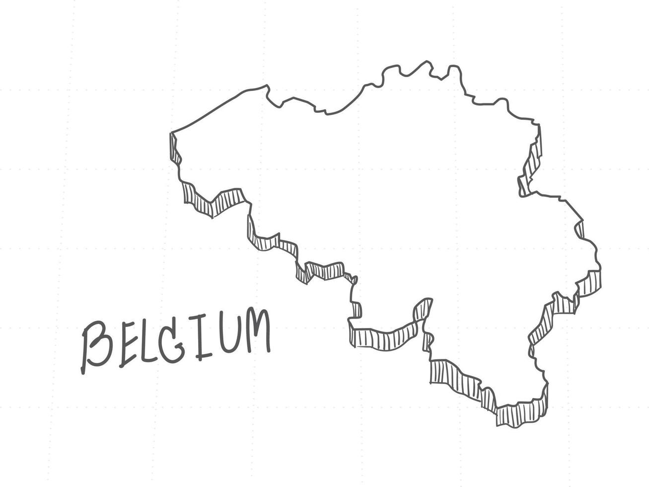 Hand Drawn of Belgium 3D Map on White Background. vector