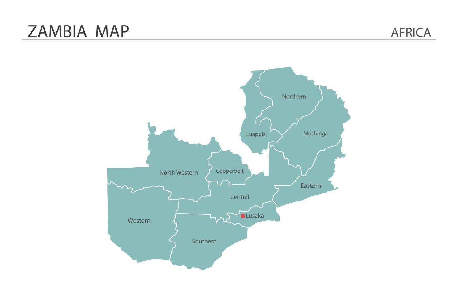 Zambia map vector illustration on white background. Map have all province and mark the capital city of Zambia.