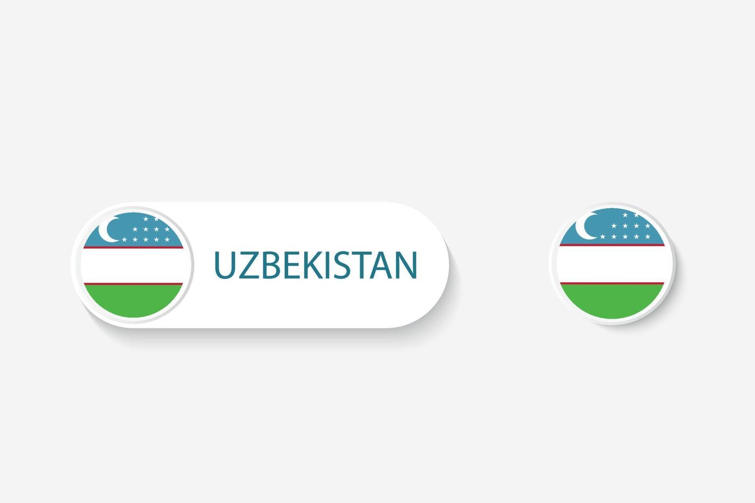 bandera de botón de uzbekistán en ilustración de forma ovalada con palabra de uzbekistán. y botón bandera uzbekistán. vector