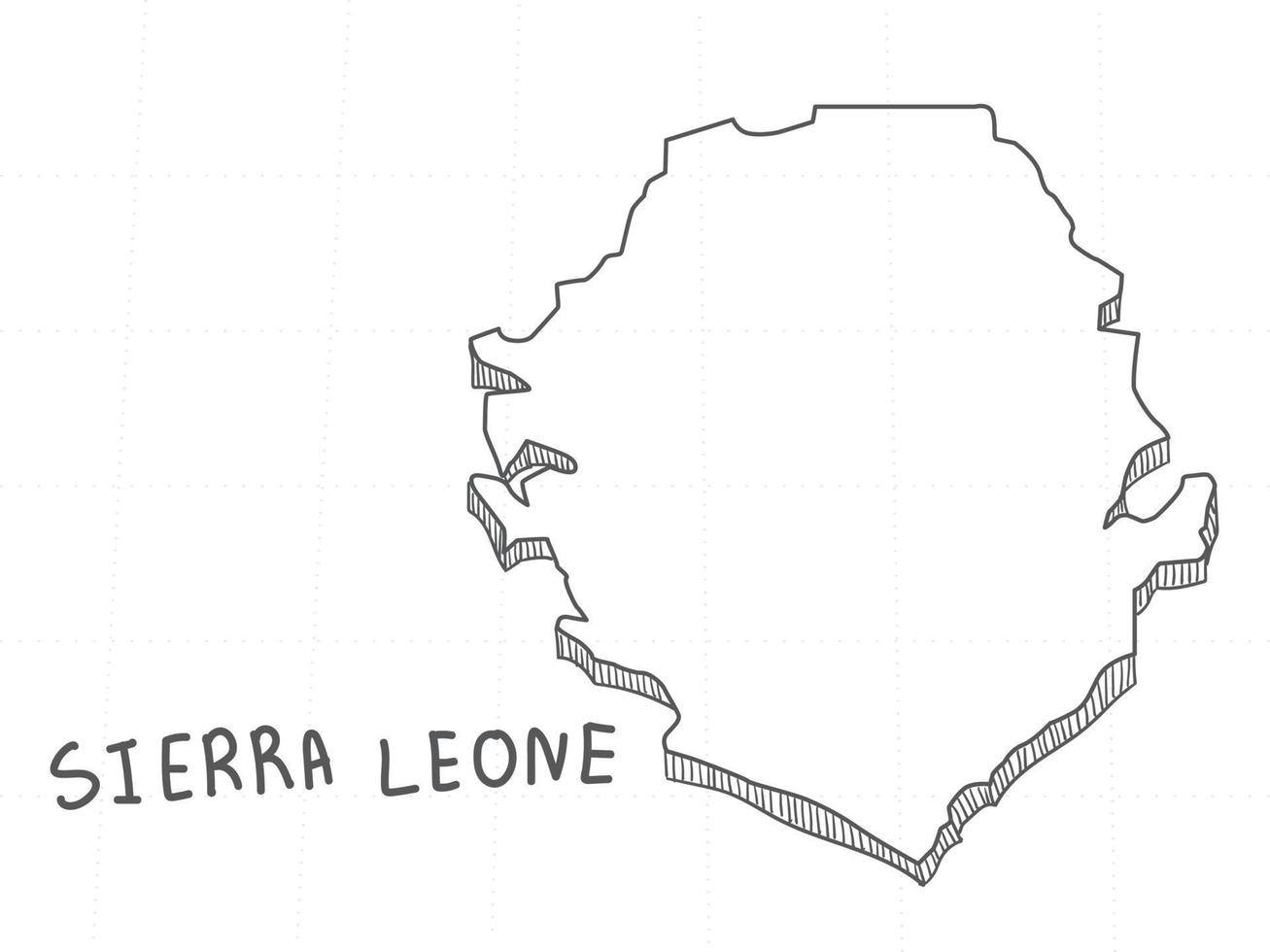 dibujado a mano del mapa 3d de sierra leona sobre fondo blanco. vector