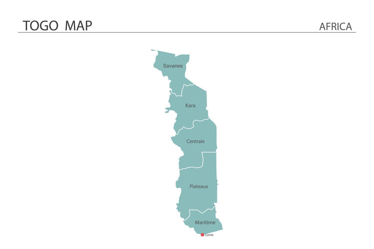 Togo map vector illustration on white background. Map have all province and mark the capital city of Togo.