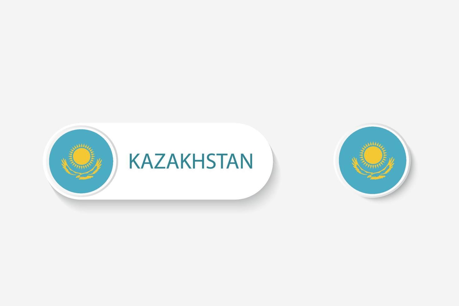 Kazakhstan button flag in illustration of oval shaped with word of Kazakhstan. And button flag Kazakhstan. vector