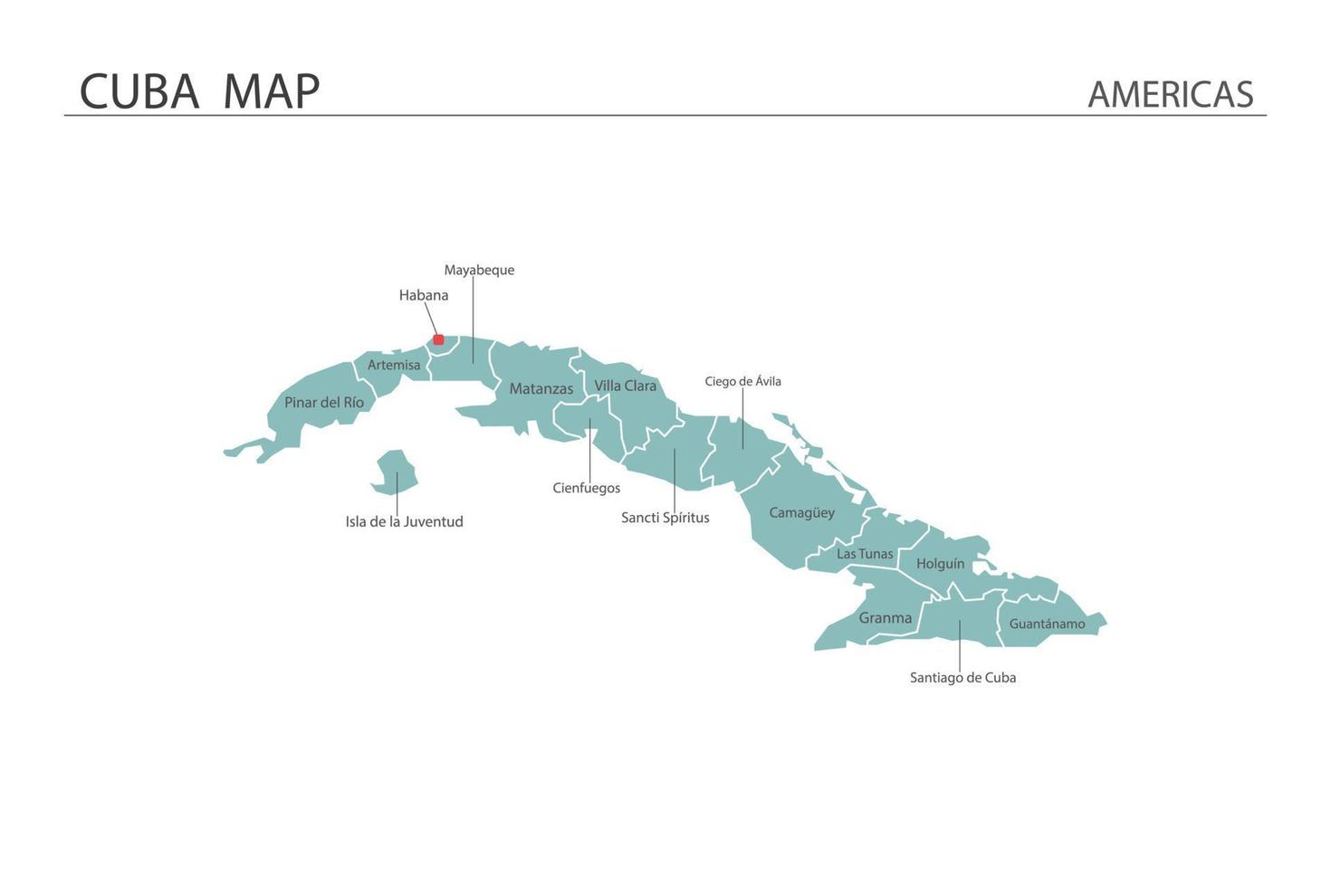 Cuba map vector on white background. Map have all province and mark the capital city of Cuba.