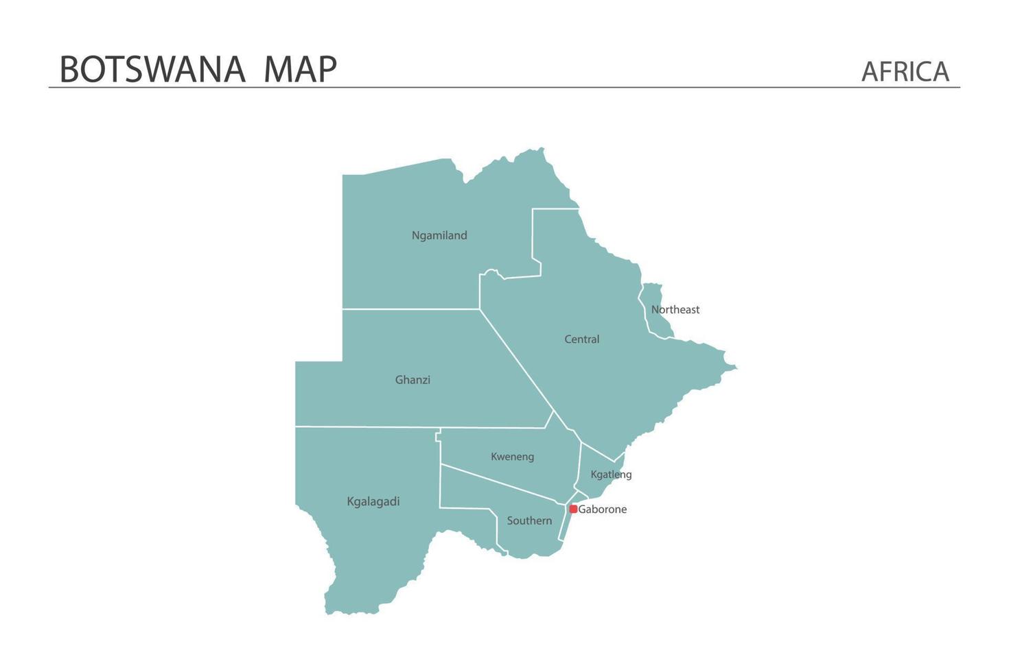 Botswana map vector illustration on white background. Map have all province and mark the capital city of Botswana.
