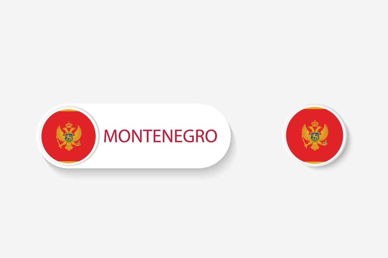 bandera de botón de montenegro en ilustración de forma ovalada con palabra de montenegro. y botón bandera montenegro. vector