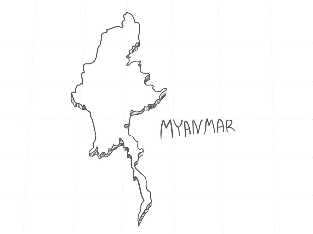 dibujado a mano del mapa 3d de myanmar sobre fondo blanco. vector