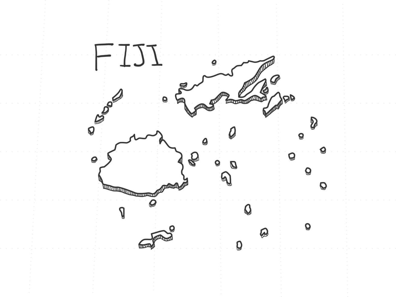 Hand Drawn of Fiji 3D Map on White Background. vector