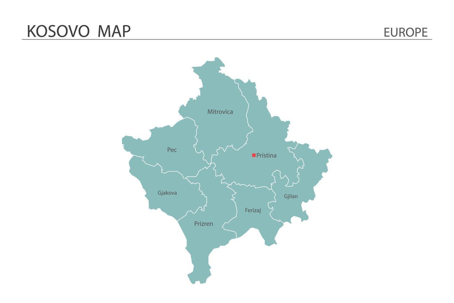 Kosovo map vector on white background. Map have all province and mark the capital city of Kosovo.