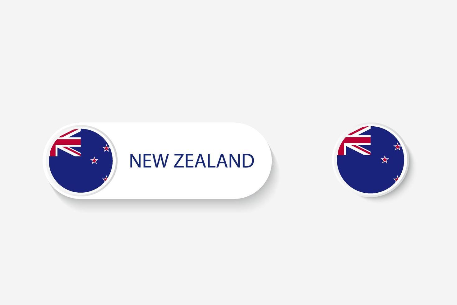 bandera de botón de nueva zelanda en ilustración de forma ovalada con palabra de nueva zelanda. y botón bandera nueva zelanda. vector