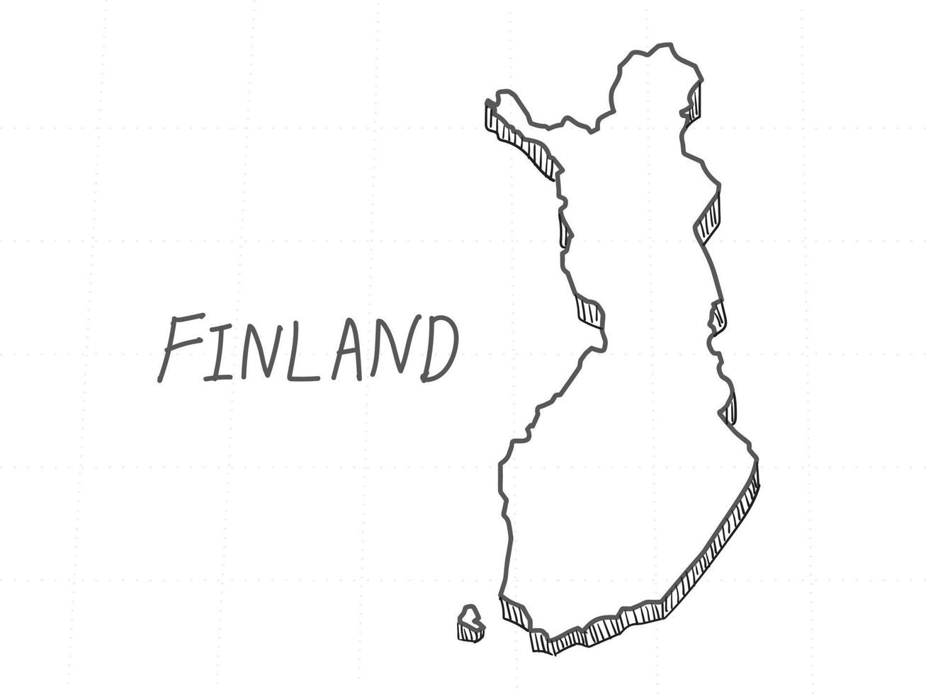 dibujado a mano del mapa 3d de finlandia sobre fondo blanco. vector